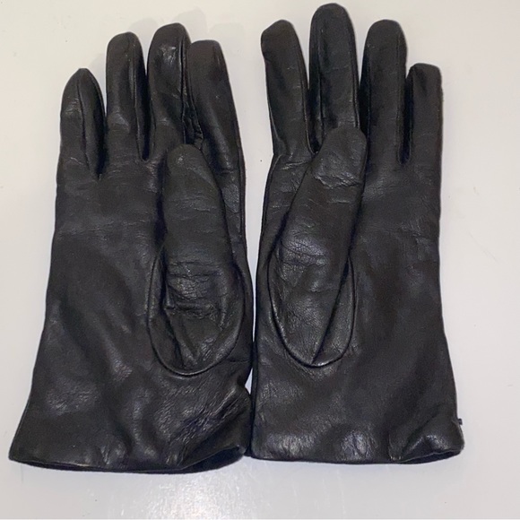 Vintage Montefusco Black Leather 100% Wool Lined Gloves Sz 8 Made in Italy - Picture 2 of 9